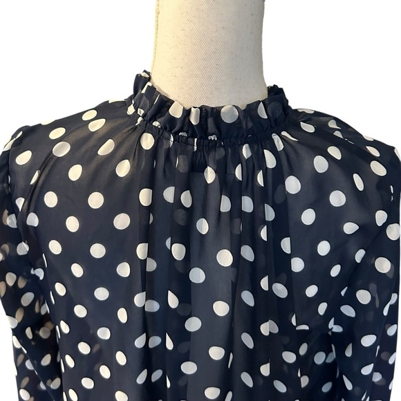 Show Me Your Mumu Alicia Tunic Button Down Shirt SZ Medium Navy Polka Dot Sheer - Picture 6 of 8